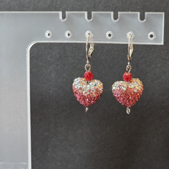 Artisan Pink and Red Crystal Heart Earrings - Picture 4 of 5